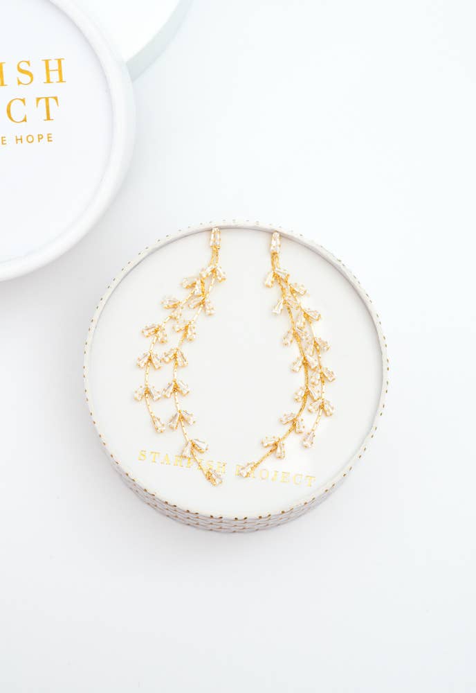 Graceful Willow Zircon and Gold Dangle Earrings by Starfish Project