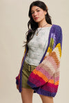 Ellie Rainbow Crochet Open Cardigan in Rainbow Multi