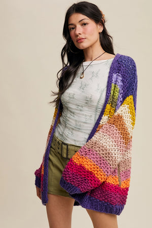 Ellie Rainbow Crochet Open Cardigan in Rainbow Multi