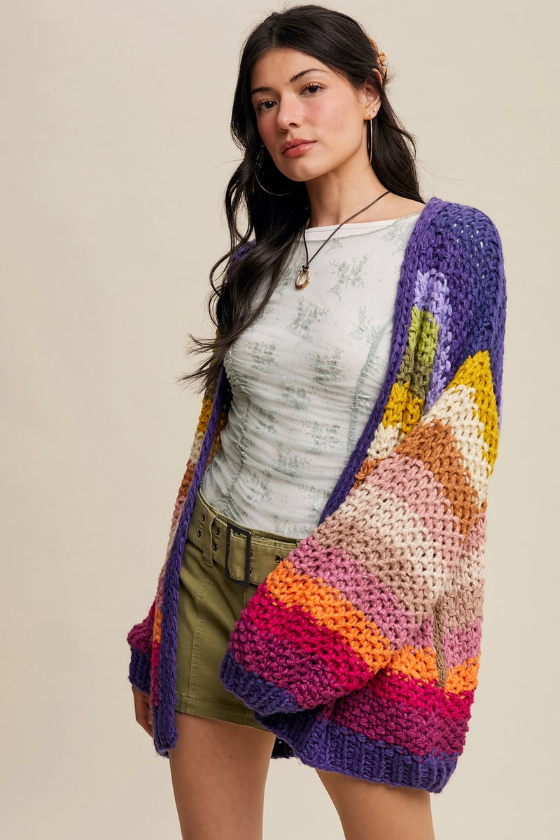 Ellie Rainbow Crochet Open Cardigan in Rainbow Multi