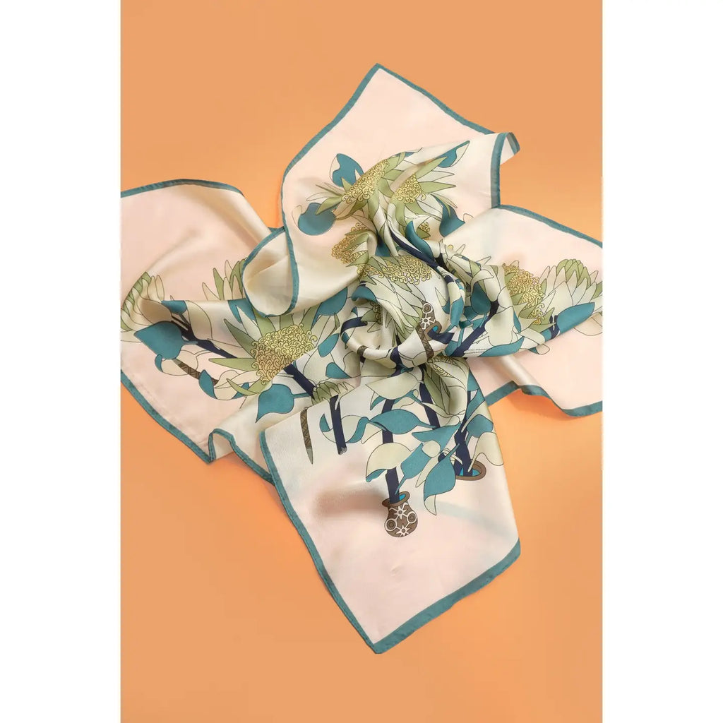 Teal Floral Print Bandana Scarf