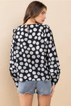 Tami Polka Dot Shirring Blouse in Black/White