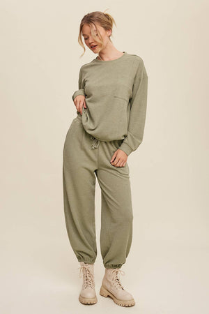 Waffle Knit Long Sleeve Lounge Set
