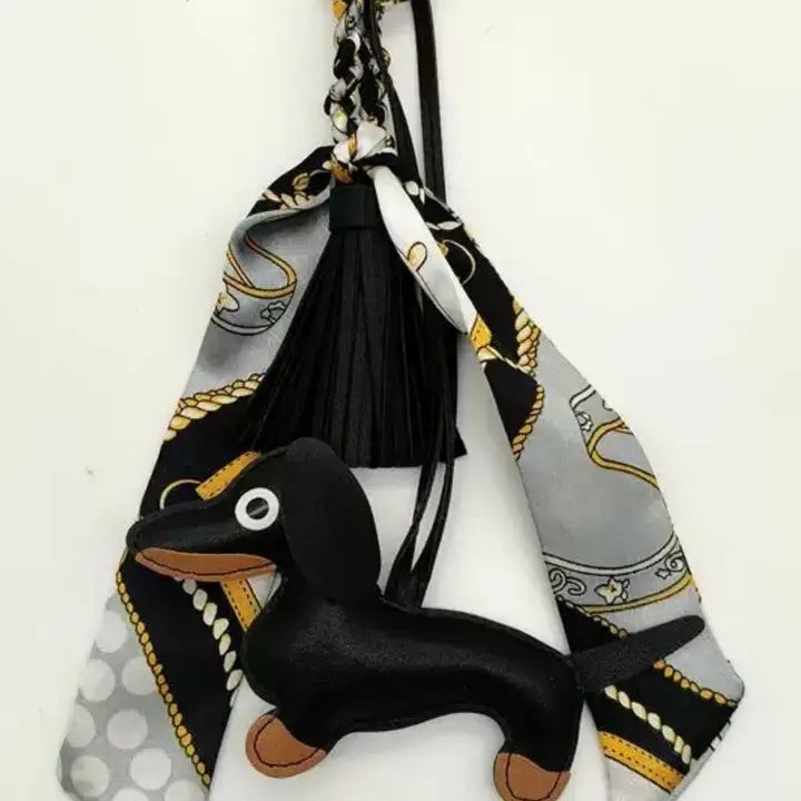 Dachshund Leather Fringed Bag Charm