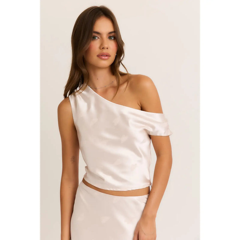 Corinne Cream Heart Asymmetrical Neck Line Top and Maxi Skirt Set