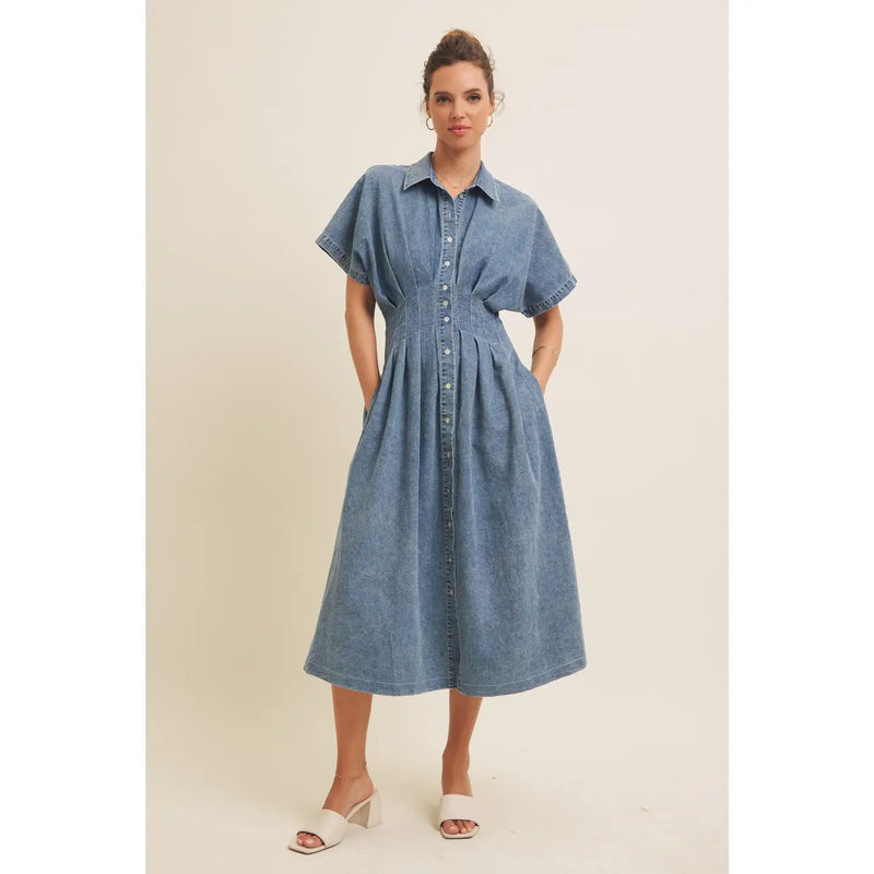 Leena Stretchy Denim Midi Dress by In February