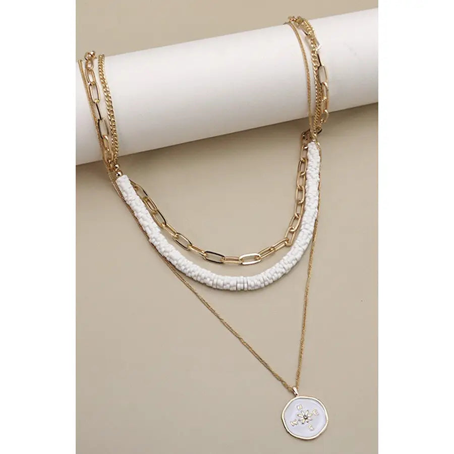 Triple Layer Compass Heisi Bead Necklace in Gold