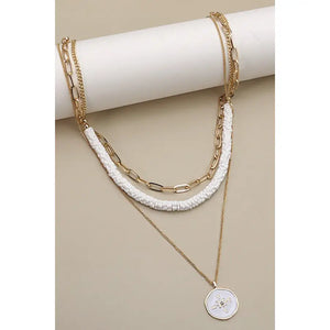 Triple Layer Compass Heisi Bead Necklace in Gold