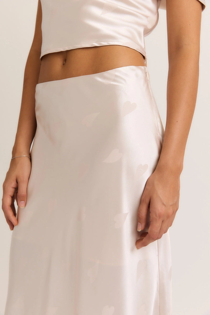 Corinne Cream Heart Asymmetrical Neck Line Top and Maxi Skirt Set