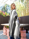 Striped Frayed Edge Ruana in Gray Stripe