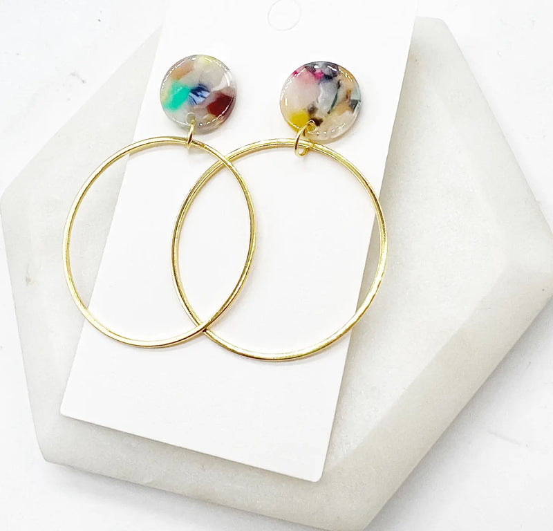 Multi-Color Acrylic Stud Gold Hoop Earrings