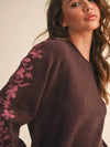 Emmy Chocolate Berry Embroidered Sleeve Sweater