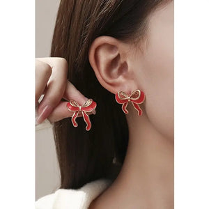 Enamel and Gold Bow Earrings