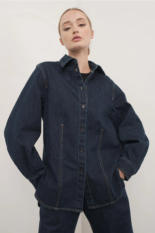 Candice Chambray Collared 3/4 Tab Sleeve Shirt