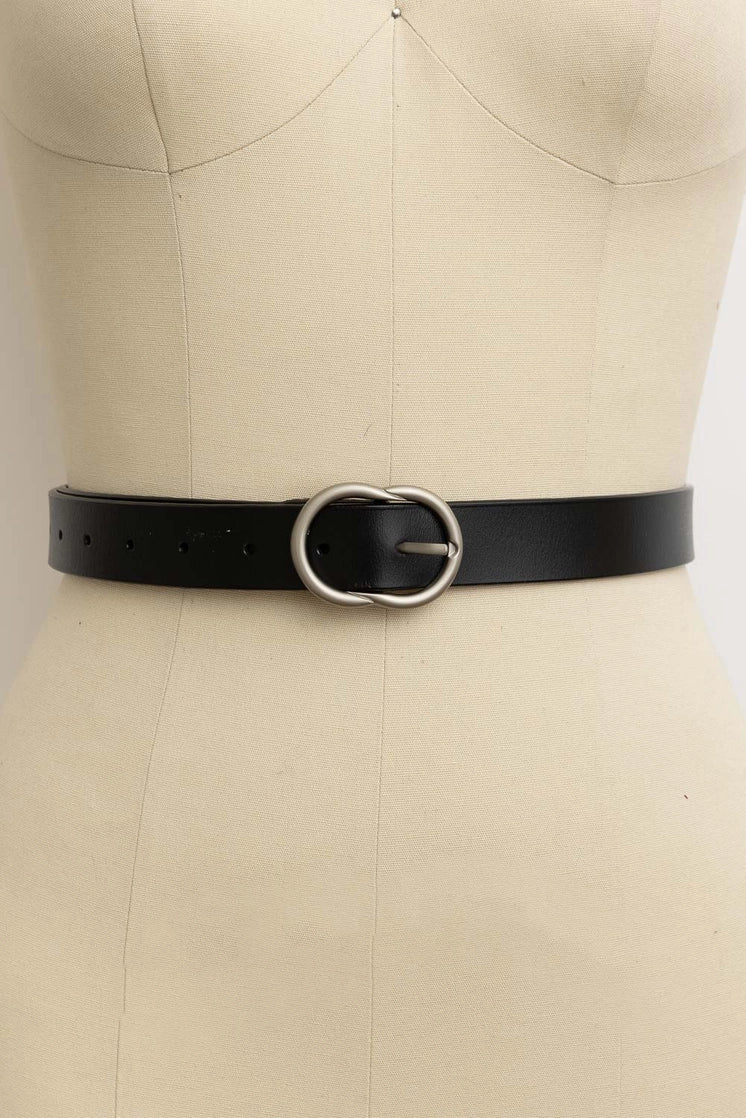 Silver Buckle Leather Belt in Black or Camel