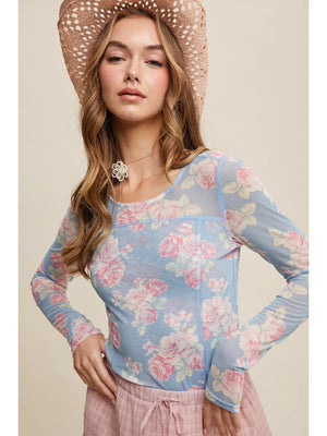 Sarah Floral Mesh Long Sleeve Layering Top by Listicle