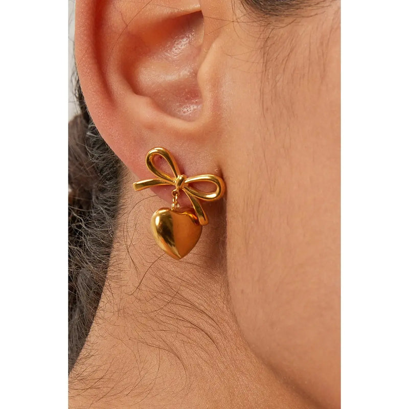 Bow Heart Earrings With Anti-Tarnish 18k Plated