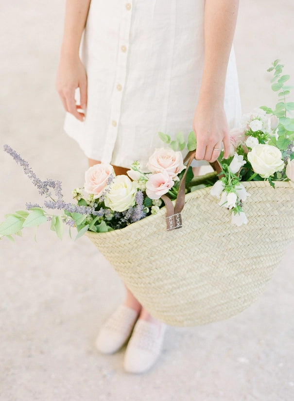 Handmade French Market Straw Bag With Leather Handles