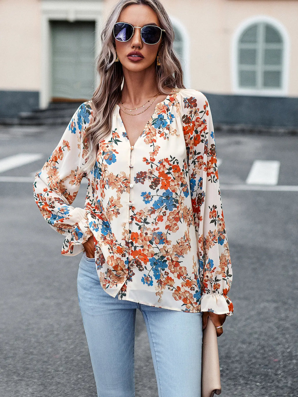 Sara Floral Button Down Blouse