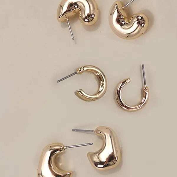 Bubble Hoop Huggie Trio Earrings in Gold