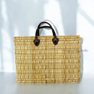 Leather Handled Market Reed Basket Tote in 3 Sizes