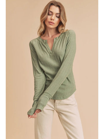 Kylene Knit V Neck Hollow Sweater in Green