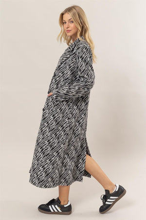 Zebra Pattern Brushed Long Trench Coat