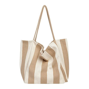 Organic Striped Tote Bag in Navy, Red or Tan