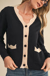 Esme Scalloped Sweater Cardigan in Black Almond