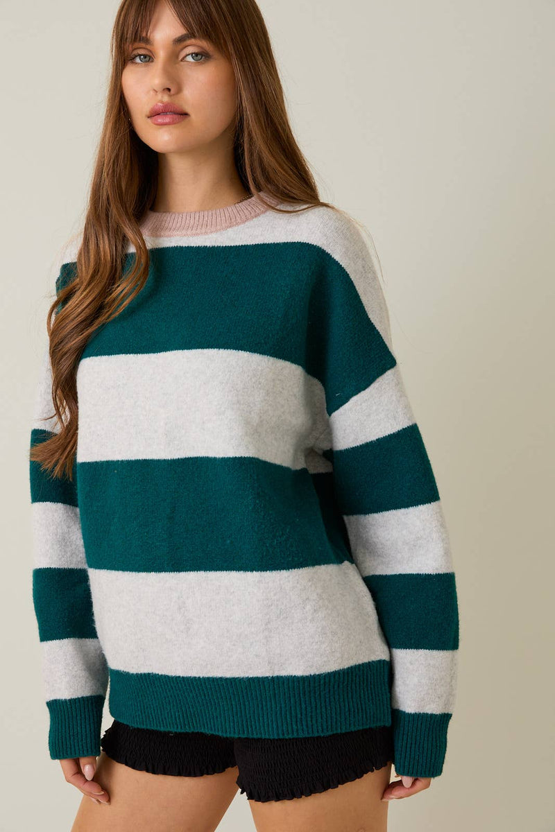 Kristen Long Sleeve Crew Neck Stripe Sweater