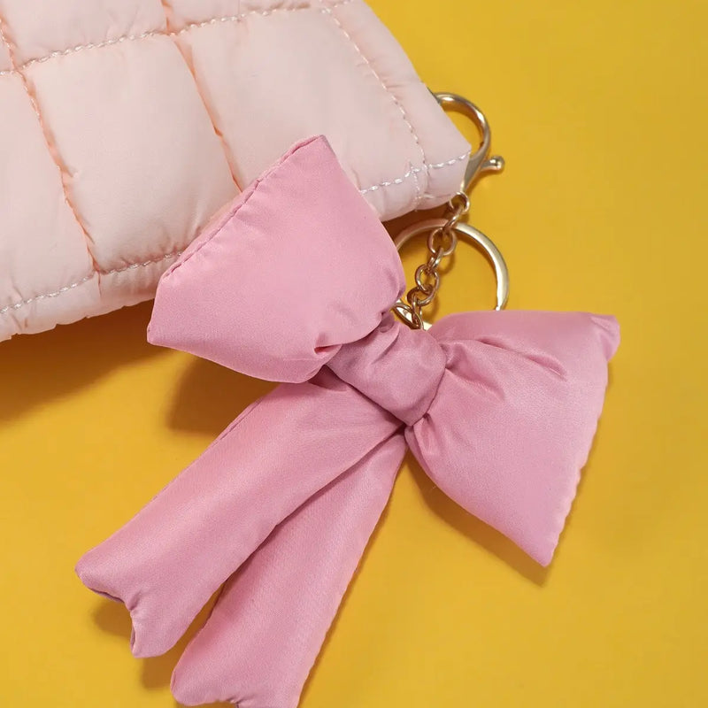 Puffy Bow Ribbon Bag Charm Keychain in Various Colors