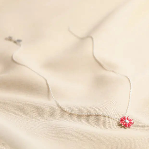 Pink Daisy Stud Necklace in Silver