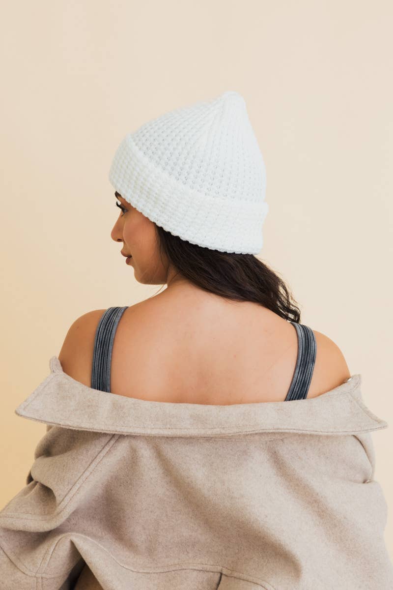 Toasty Waffle Puff Beanie in Ivory