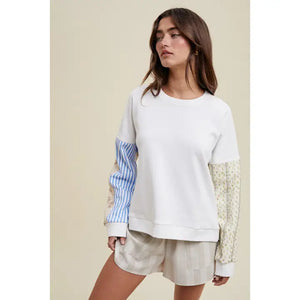 Ashley Multi-Print Sleeve Pullover Sweatshirt
