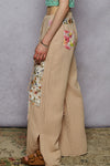 Double Gauze Contrast Floral Knee Patch Pants by POL
