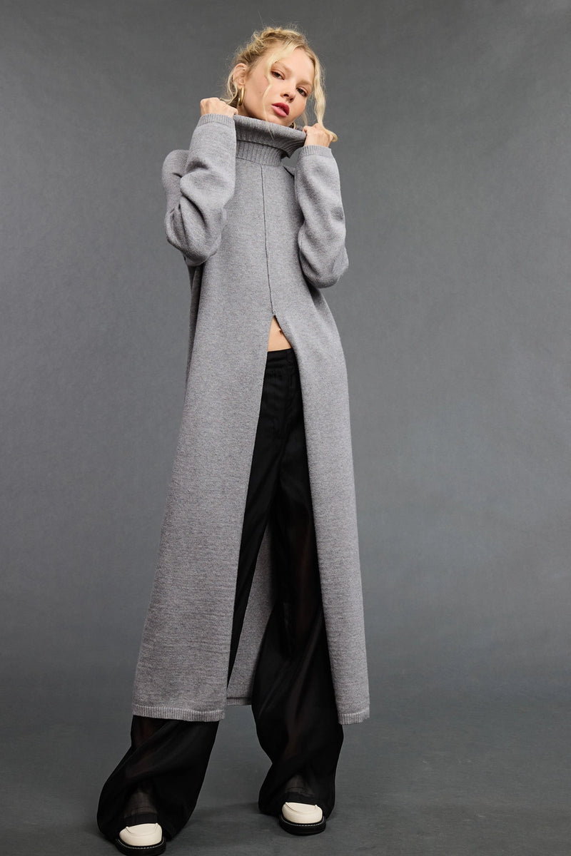 Caroline Turtleneck Sweater Dress in Heather Grey