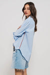 Rachel Striped Twill Detail Button Down Top