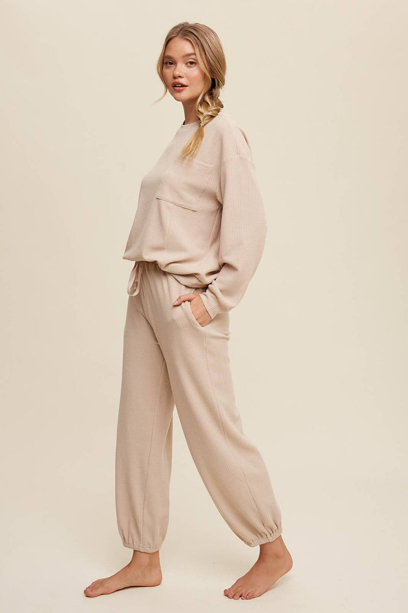 Waffle Knit Long Sleeve Lounge Set