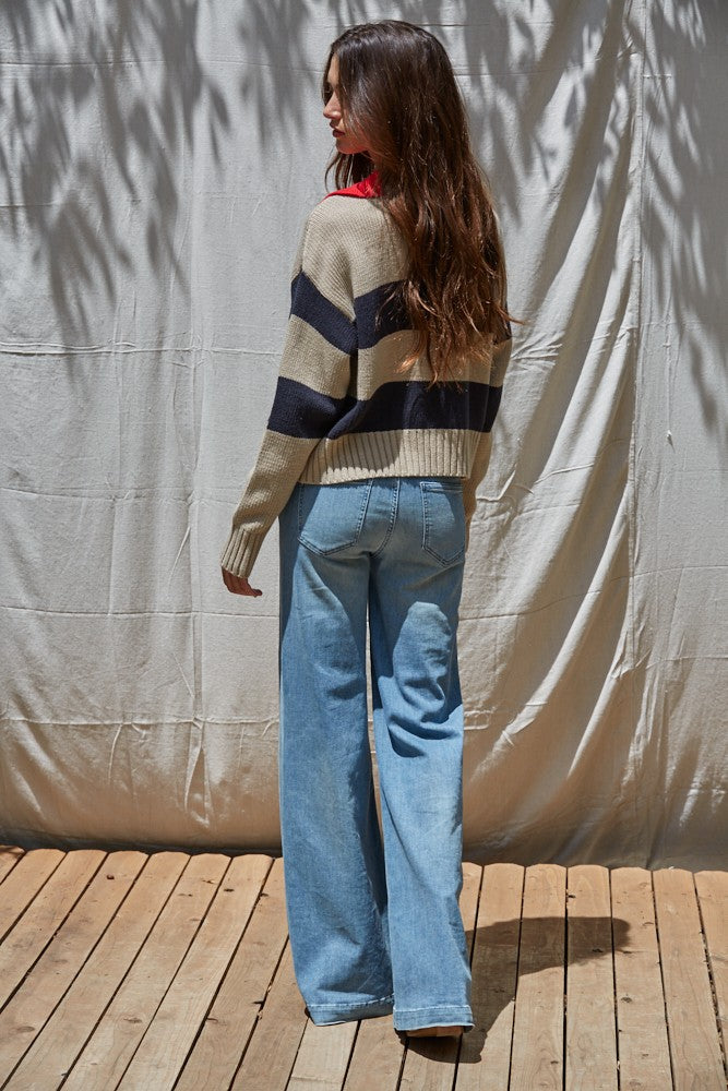 By Together Knit Pullover With Contrast Collar