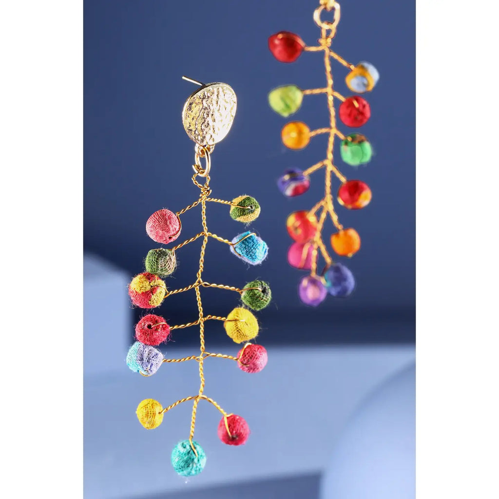 Handmade Brass Wire & Bead Leaf Earrings