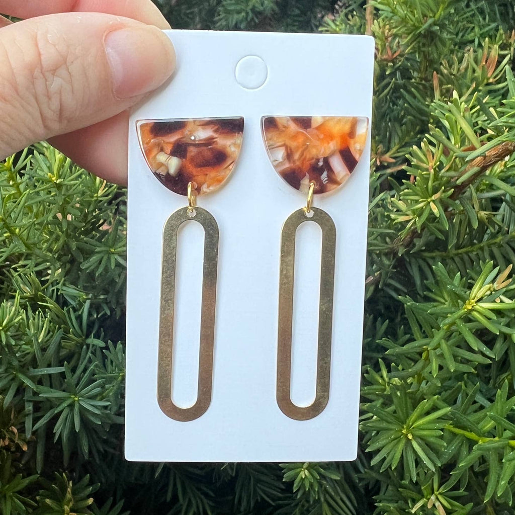 Brown Swirl Acrylic and Metal Handmade Earrings
