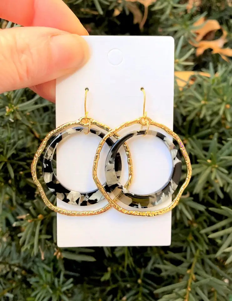 Black and Gold Chandelier Disc Acrylic Earrings Handmade