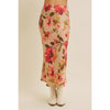 Satin Bias Cut Maxi Skirt in Taupe Floral