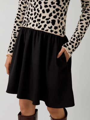 Gracie Boat Neck Animal Graphic Woven and Knit Mix Mini Dress