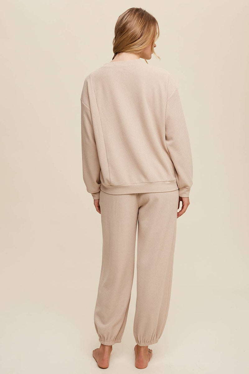 Waffle Knit Long Sleeve Lounge Set