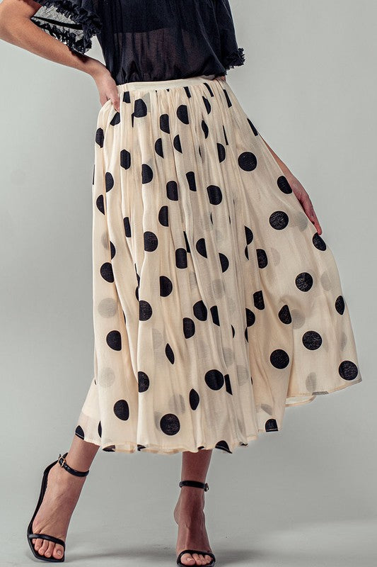 Polka Dot Elastic Waist Midi Skirt