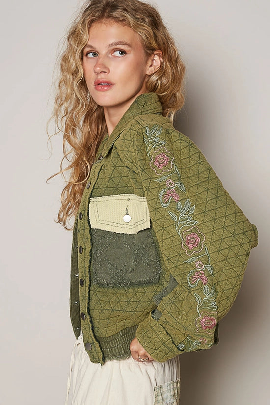 Paige Vintage Washed Embroidered Sleeve Quilted Cotton Jacket by POL