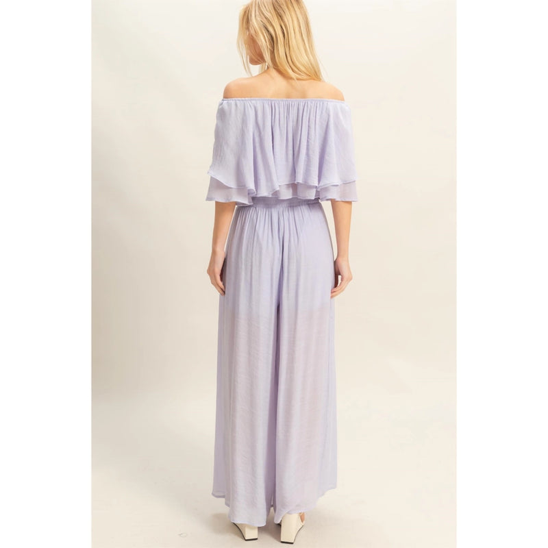 Liesel Off Shoulder Blouse and Pant Set in Lavender
