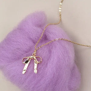 Bow Ribbon Necklace in Gold