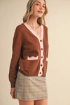 Esme Scalloped Sweater Cardigan in Brown Blush